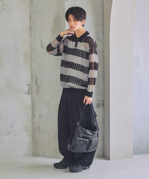 PBLIM ポロシャツ ポロ 「UNISEX」ボーダーメッシュポロシャツ