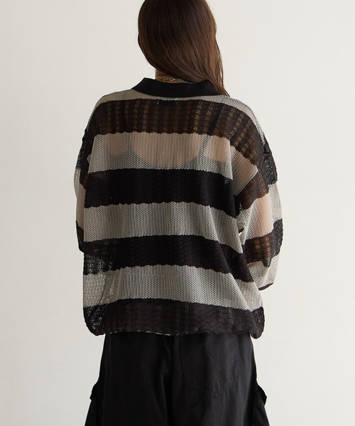 PBLIM ポロシャツ ポロ 「UNISEX」ボーダーメッシュポロシャツ