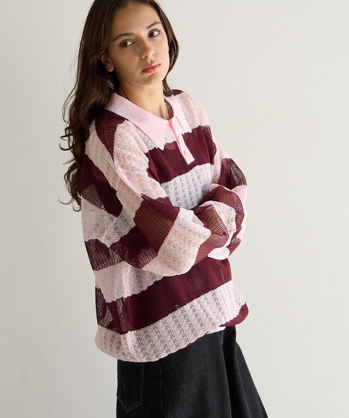 PBLIM ポロシャツ ポロ 「UNISEX」ボーダーメッシュポロシャツ