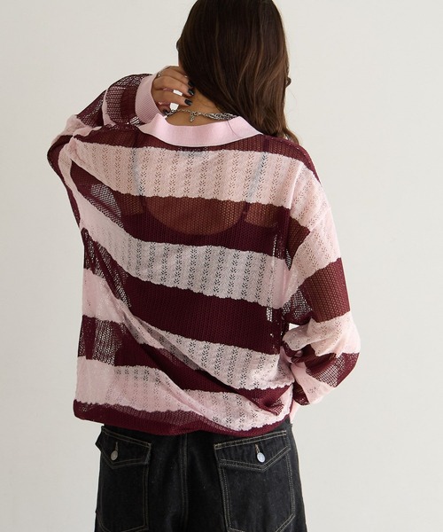 PBLIM ポロシャツ ポロ 「UNISEX」ボーダーメッシュポロシャツ