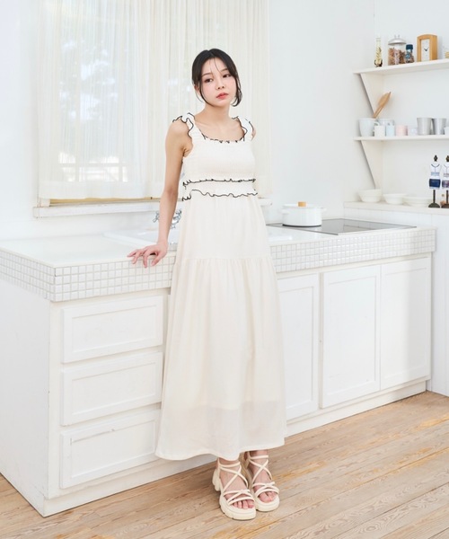 Lallana（ララーナ） ワンピース Gather flare long dress/ギャザー