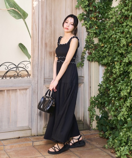 Lallana ギャザーフレアロングワンピース Lallana（ララーナ） ワンピース Gather flare long dress/ギャザー