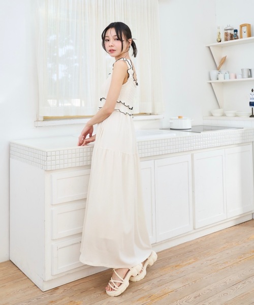 Lallana（ララーナ） ワンピース Gather flare long dress/ギャザー