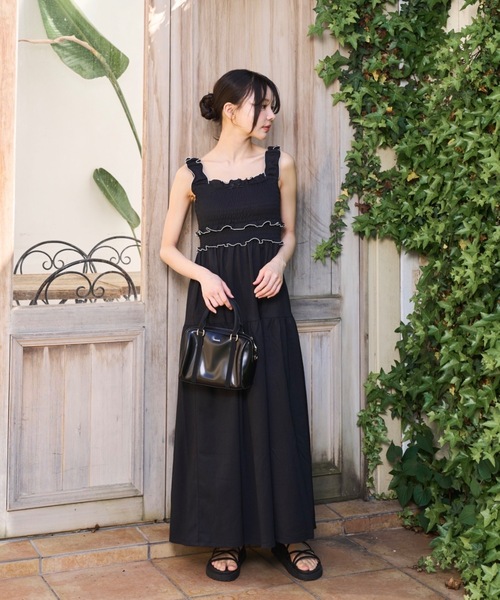 Lallana（ララーナ） ワンピース Gather flare long dress/ギャザー