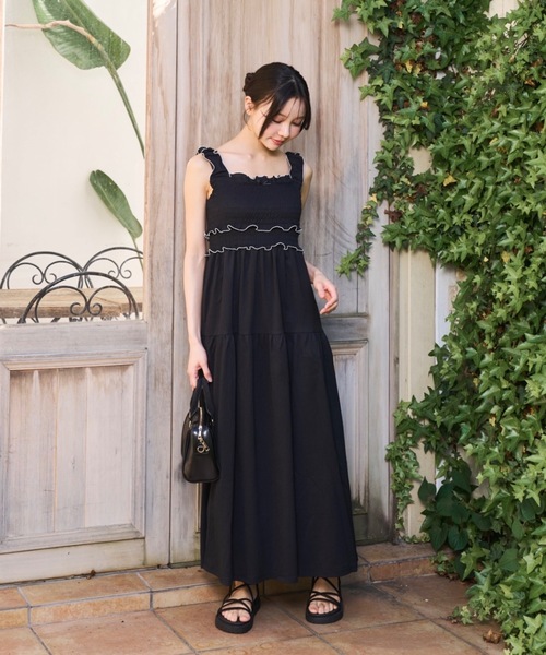 Lallana（ララーナ） ワンピース Gather flare long dress/ギャザー 