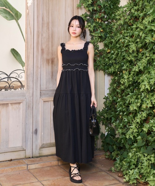 Lallana ギャザーフレアロングワンピース Lallana（ララーナ） ワンピース Gather flare long dress/ギャザー