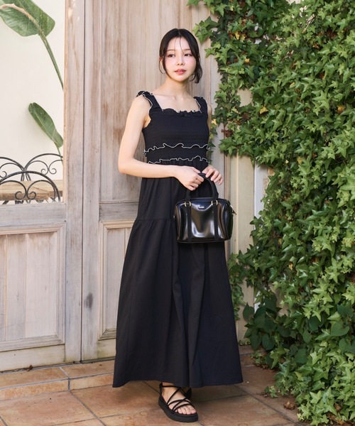 Lallana ギャザーフレアロングワンピース Lallana（ララーナ） ワンピース Gather flare long dress/ギャザー