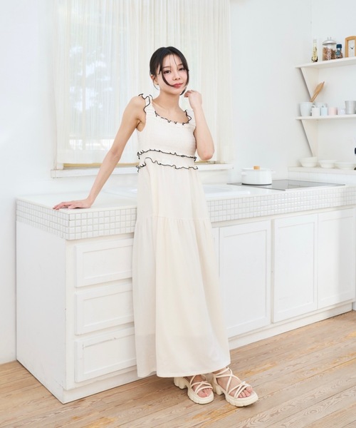 Lallana（ララーナ） ワンピース Gather flare long dress/ギャザー
