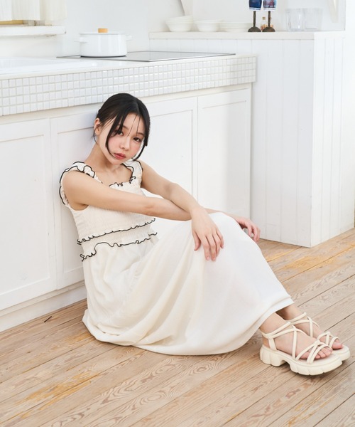 Lallana（ララーナ） ワンピース Gather flare long dress/ギャザー