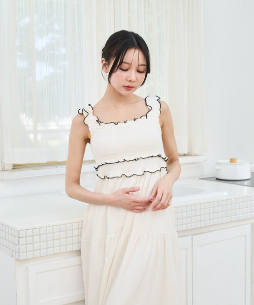 Lallana ギャザーフレアロングワンピース Lallana（ララーナ） ワンピース Gather flare long dress/ギャザー