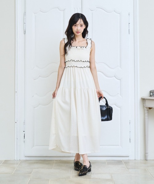Lallana ギャザーフレアロングワンピース Lallana（ララーナ） ワンピース Gather flare long dress/ギャザー