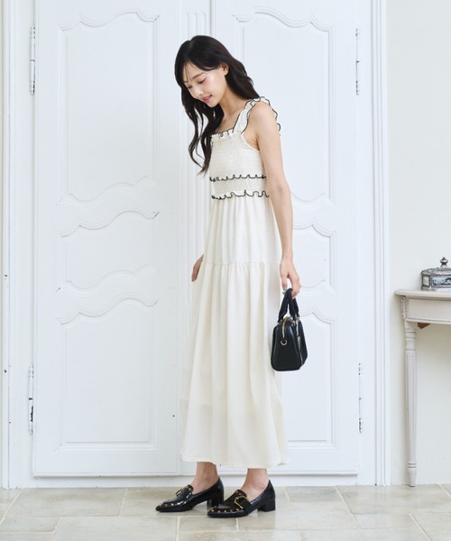 新品 ブラミンク ラメミックス ラップデザイン ギャザーロングワンピース ドレス Lallana（ララーナ） ワンピース Gather flare long dress/ギャザー