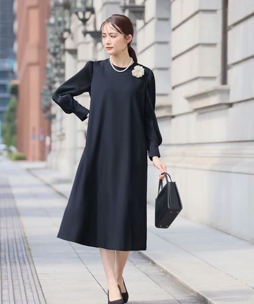 「Flolia」 長袖ワンピース L ネイビー レディース_画像6