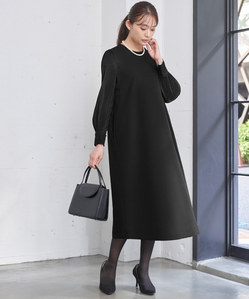 「Flolia」 長袖ワンピース L ネイビー レディース_画像7