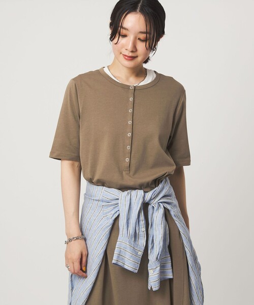 ワンピース 半袖 「WEB限定」「at ease」ヘンリーネック カットソー ワンピース | green label relaxing | 02
