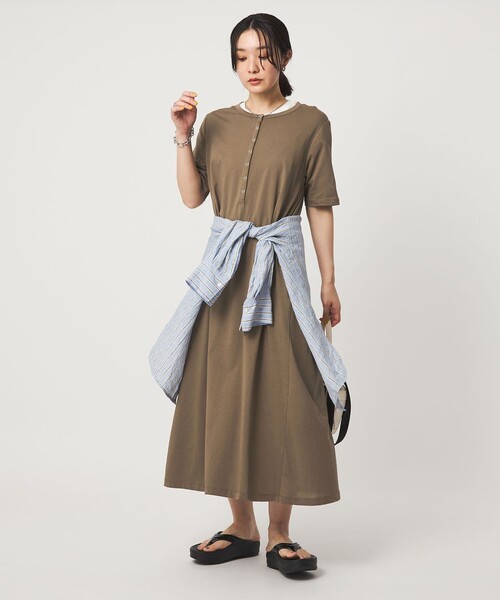ワンピース 半袖 「WEB限定」「at ease」ヘンリーネック カットソー ワンピース | green label relaxing | 08