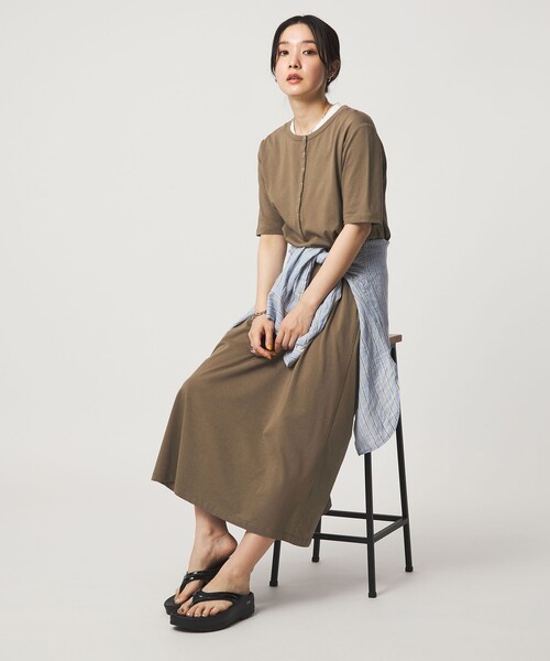 ワンピース 半袖 「WEB限定」「at ease」ヘンリーネック カットソー ワンピース | green label relaxing | 09