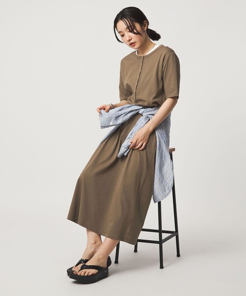 ワンピース 半袖 「WEB限定」「at ease」ヘンリーネック カットソー ワンピース | green label relaxing | 10