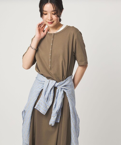 ワンピース 半袖 「WEB限定」「at ease」ヘンリーネック カットソー ワンピース | green label relaxing | 11