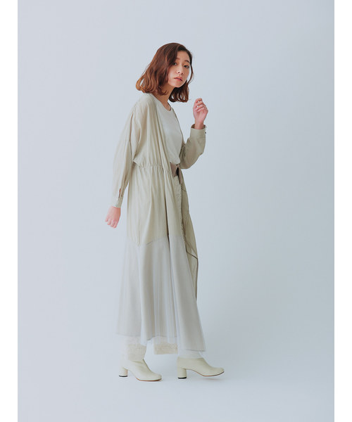 ワンピース シャツワンピース チュール切替えカシュクール シャツ 