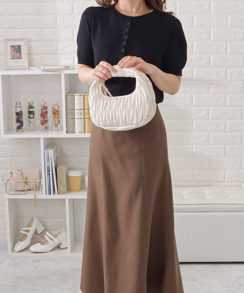 ライトピンク ボタン付き 半袖ニット Lace Ladies ニット セーター ボタン付きラウンドネック半袖