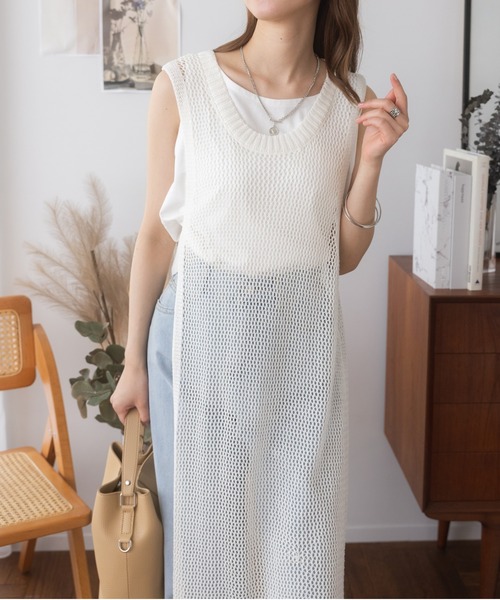 Ada. ベスト ジレ 夏のトレンド♪ メッシュ サイドスリット ロング