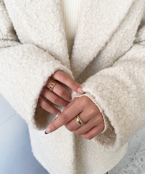 moment+ ジャケット テーラードジャケット フェイクリングウールルーズ