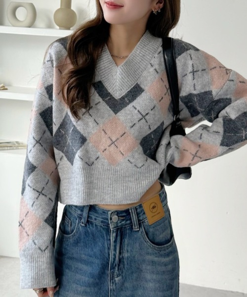 CYCLAS シクラス　トップス　 アーガイル柄 Vネック　ニット CYCLAS シクラス トップス アーガイル柄 Vネック ニット