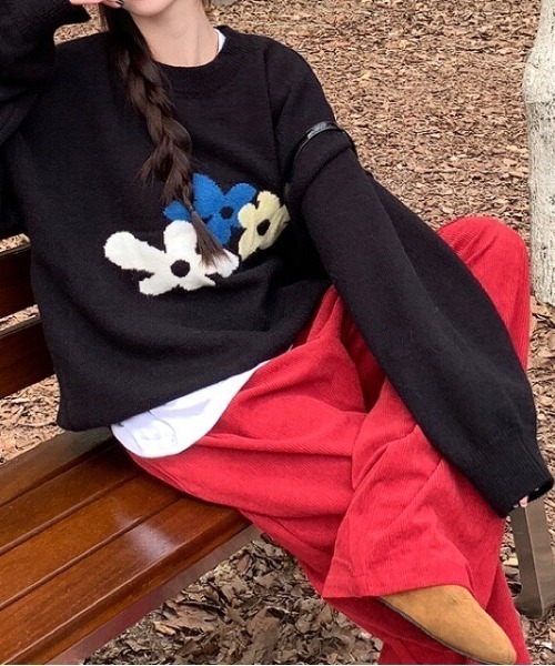 SHEENA（シーナ） ニット セーター 花柄ジャガードニットトップス