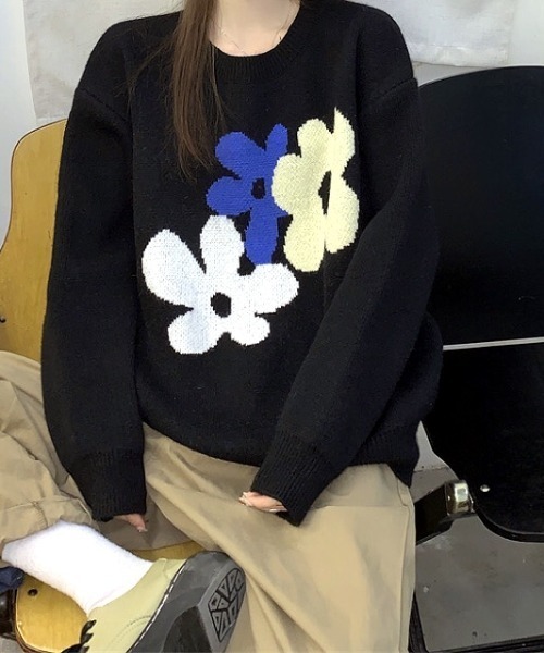 SHEENA（シーナ） ニット セーター 花柄ジャガードニットトップス