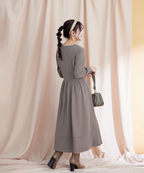 Tiaclasse ワンピース 「洗える」 リボンギャザーフレアワンピース