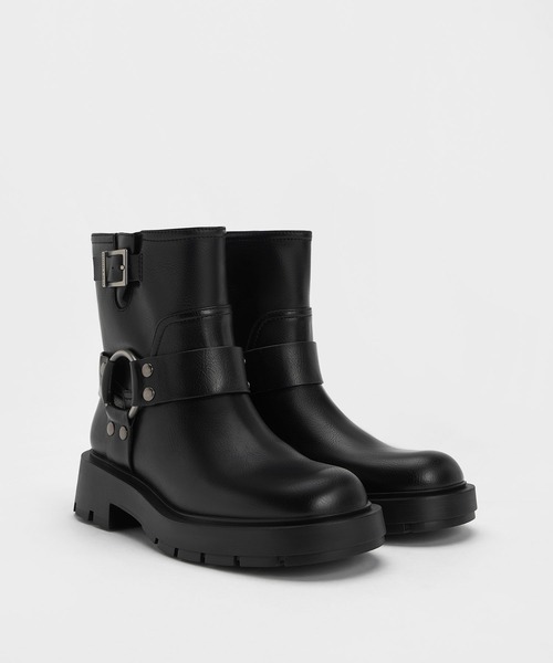 CHARLES ＆ KEITH ブーツ サイドバックル リッジッドソール