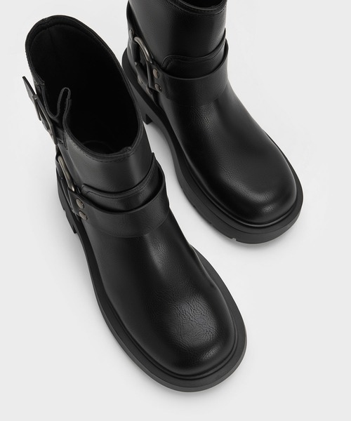 CHARLES ＆ KEITH ブーツ サイドバックル リッジッドソール