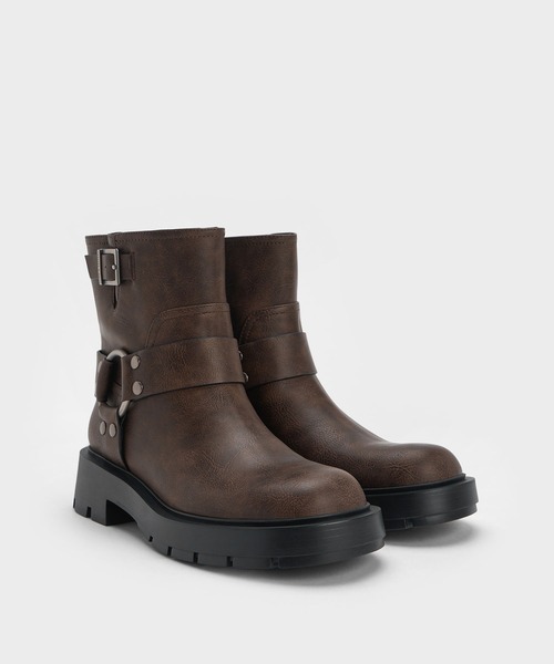charles & keith サイドバックル リッジッドソールブーツ CHARLES ＆ KEITH ブーツ サイドバックル リッジッドソール
