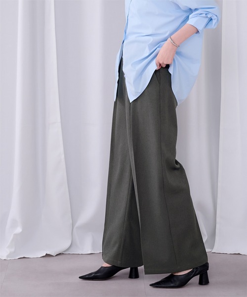 センタープレス ワイドパンツ グレー レディース ur's（ユアーズ） ワイドパンツ スラックス パンツ センタープレス