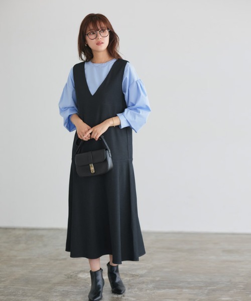 Pierrot（ピエロ） ジャンパースカート Vネックフレアジャンパー