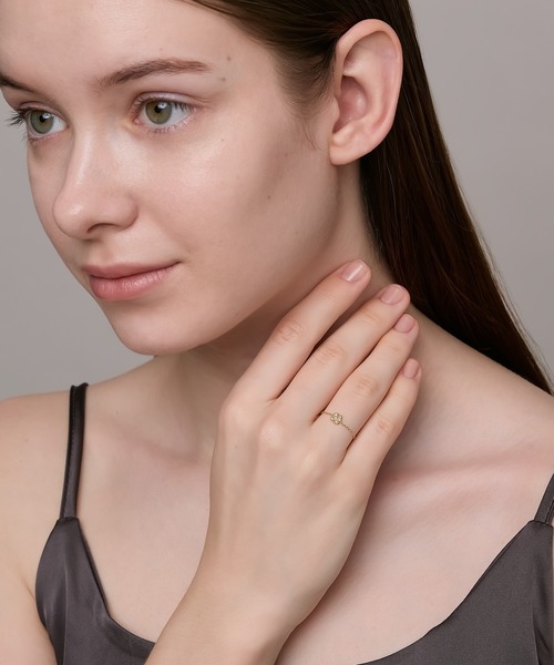 指輪 リング 「Tiny Motif」K10ダイヤモンドクローバーチェーンリング（0.03ct） レディースの画像