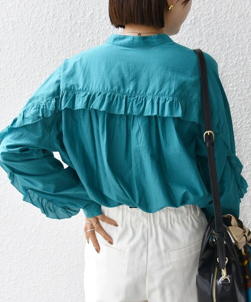 【シップス　ウィメン】〈手洗い可能〉コットン シルク ローン フリル ブラウス SHIPS for women / シップスウィメン 〈手洗い可能〉コットン
