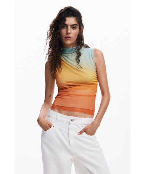Desigual tシャツ サンセットグラデーション ドレープトップ
