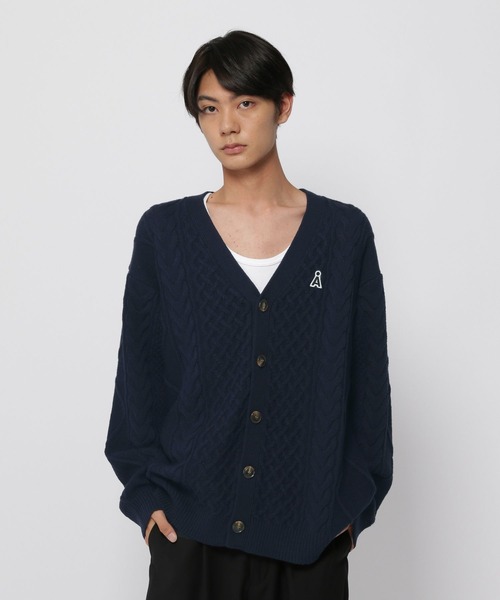 カーディガン 「UNISEX」ALAND／Aロゴ ケーブルニットカーディガン レディース メンズ ALAND カーディガン 「UNISEX」ALAND／Aロゴ ケーブルニット