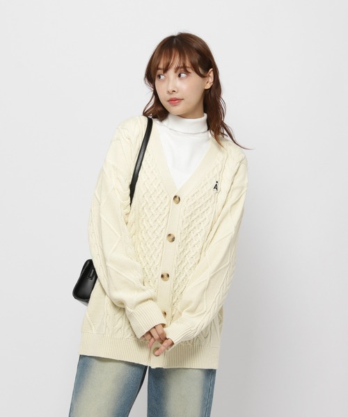 カーディガン 「UNISEX」ALAND／Aロゴ ケーブルニットカーディガン レディース メンズ ALAND カーディガン 「UNISEX」ALAND／Aロゴ ケーブルニット