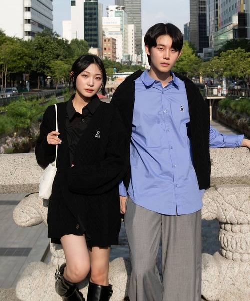 カーディガン 「UNISEX」ALAND／Aロゴ ケーブルニットカーディガン レディース メンズ