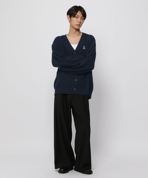 カーディガン 「UNISEX」ALAND／Aロゴ ケーブルニットカーディガン レディース メンズ セール】【UNISEX】ALAND／Aロゴ ケーブルニットカーディガン