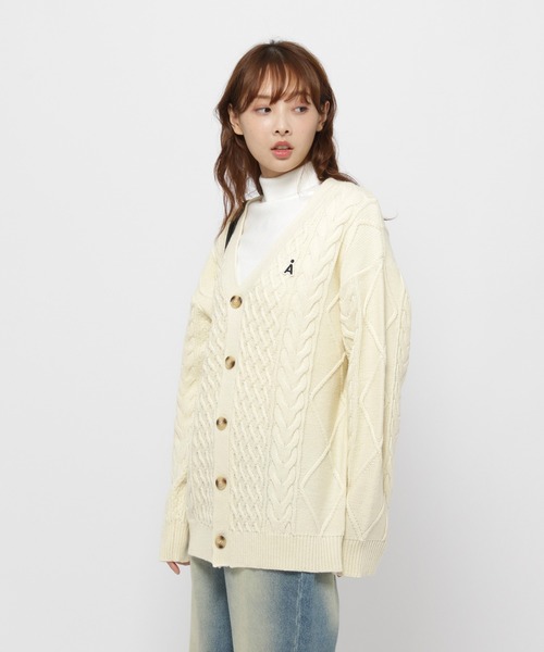 カーディガン 「UNISEX」ALAND／Aロゴ ケーブルニットカーディガン レディース メンズ ALAND カーディガン 「UNISEX」ALAND／Aロゴ ケーブルニット