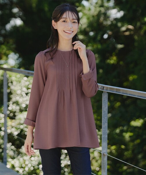 KATE ☆さま専用♡【未使用】花レースとピンタックが素敵なカットソーチュニック Tiaclasse ブラウス シャツ ピンタックチュニックブラウス