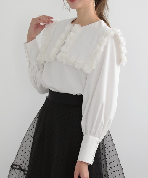 美品♡OHGA♡ビッグカラーブラウス、ホワイト 新品♡OHGA♡ビッグカラーブラウス、ホワイト