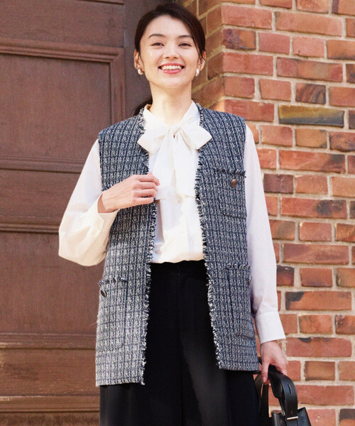 ベスト ジレ ファンシーツイード　ロングジレ レディース COMME CA ISM ベスト ジレ ファンシーツイード ロングジレ