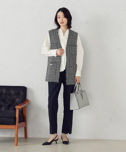 ベスト ジレ ファンシーツイード　ロングジレ レディース COMME CA ISM ベスト ジレ ファンシーツイード ロングジレ