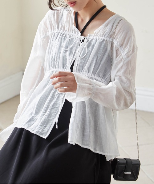 【茜】Sサイズ、ブラウス黒とボンネット 20％off】オープンネックスカラップブラウス(ブラック) - seventen