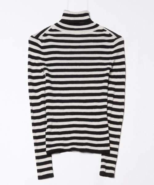 「TSURU by Mariko Oikawa」 ボーダー柄タートルネックニット FREE ホワイト レディース_画像2